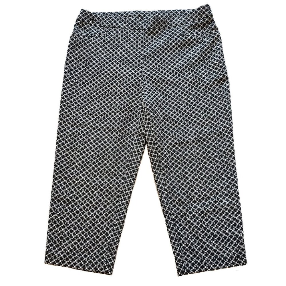 Chico’s Perfect Stretch Black White Geometric Print Capri Pants Womens Sz 12 (2)